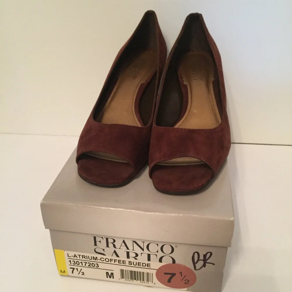 FRANCO SARTO NEW SHOES WEDGE BROWN SUEDE LEATHER Size 7.5